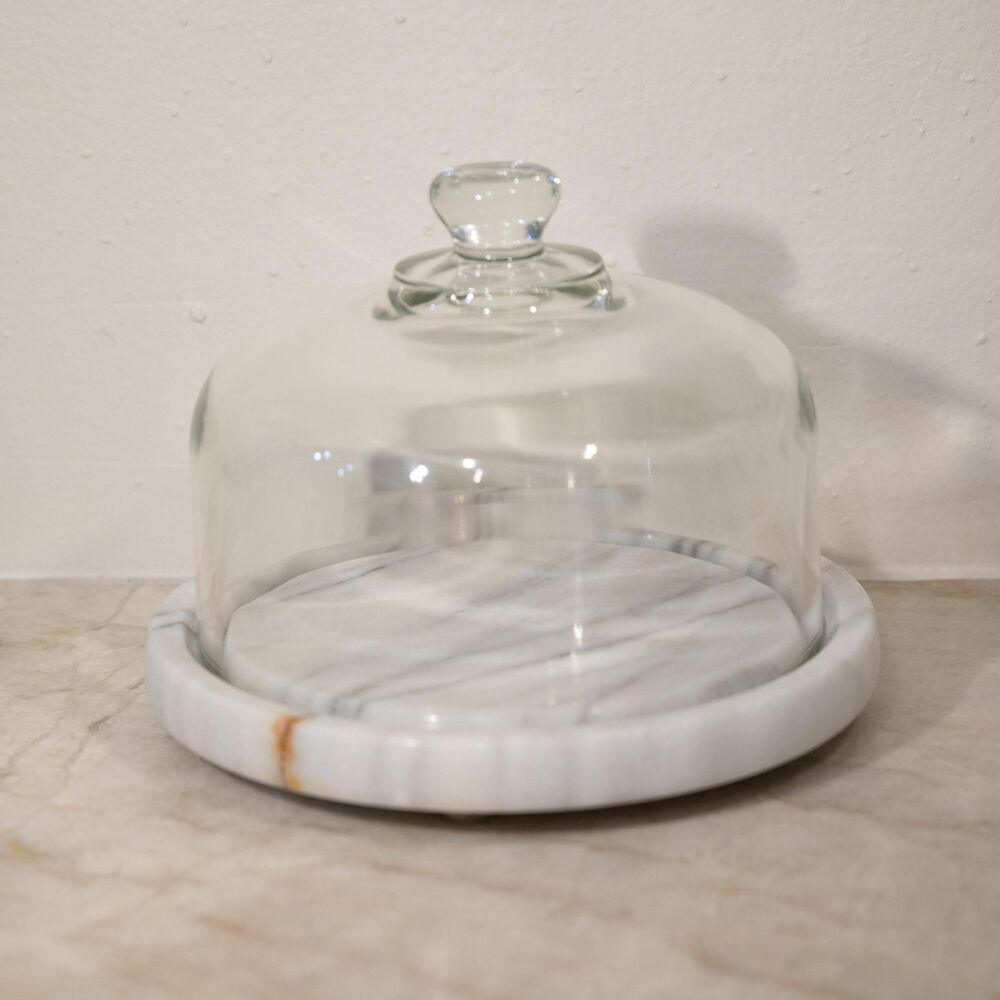 Vintage Glass and Marble Cloche Cheese Plate